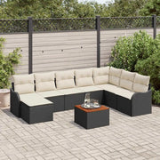 Set Divano da Giardino con cuscino 9 pcs Nero polyrattan