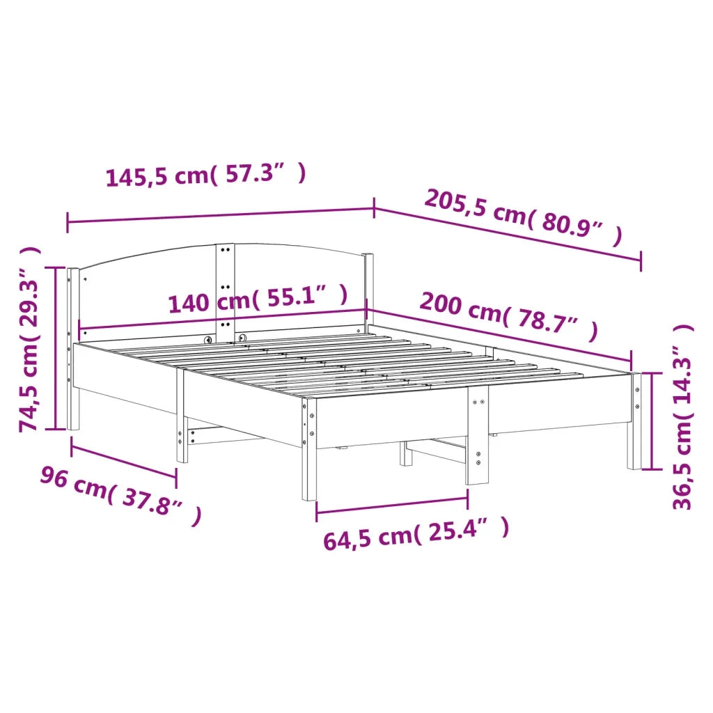 Letto matrimoniale | Letto per adulti | Letto senza Materasso Bianco 140x200 cm Legno Massello di Pino