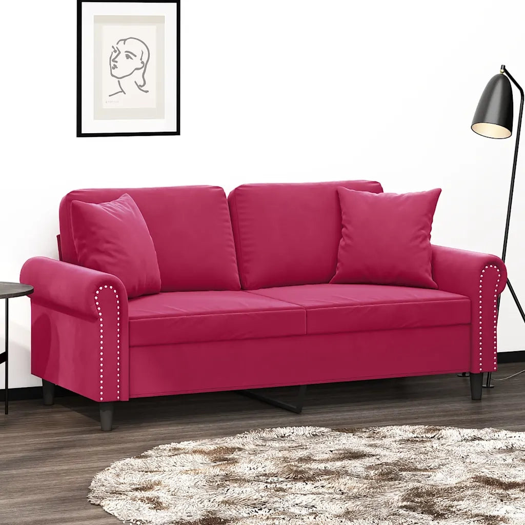 Divano a 2 Posti con Cuscini-Sofa 2 Posti con Cuscini Rosso Vino 140 cm in Velluto 321435