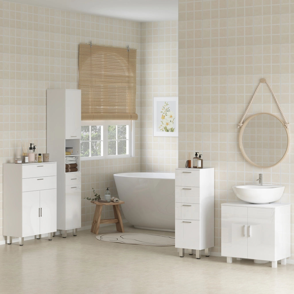 Mobiletto Sottolavabo con 2 Ante e 2 Ripiani ¨C zephmum ¨C Bianco 60x35x60 cm