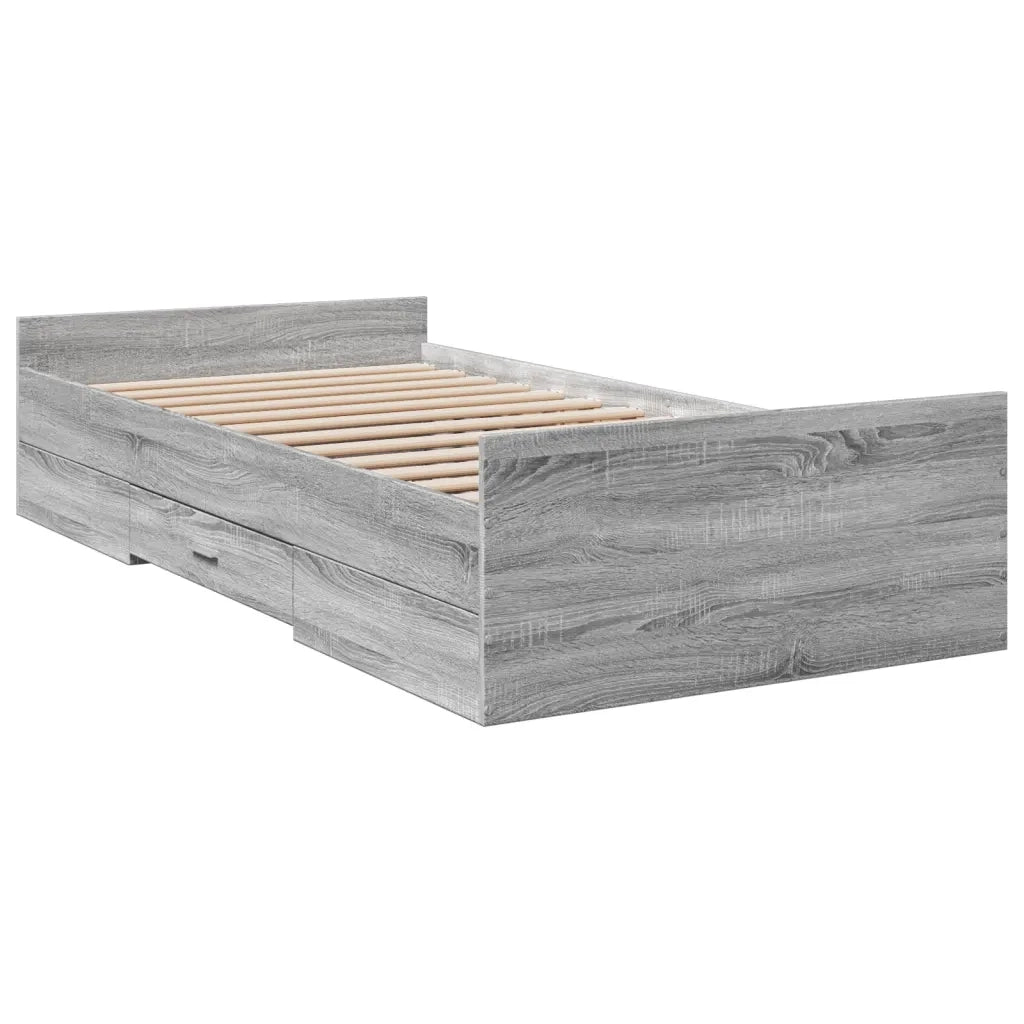 Letto singolo | Letto per adulti | Giroletto Cassetti Grigio Sonoma 75x190 cm Legno Multistrato
