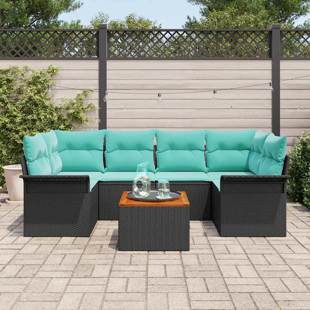 Set Divano da Giardino 7 pcs Nero e Turchese polyrattan 3355953