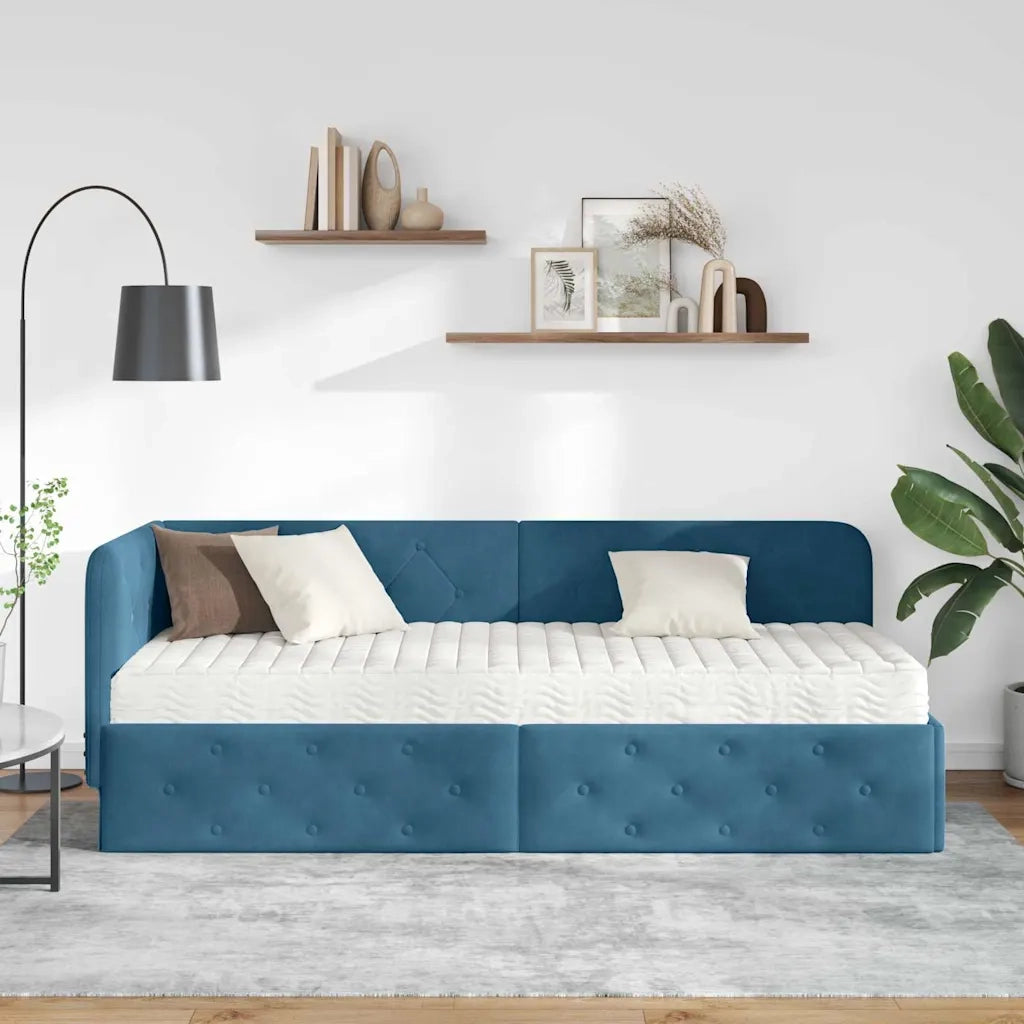 Cornice del letto ad angolo Blu 80 x 200 cm Velluto