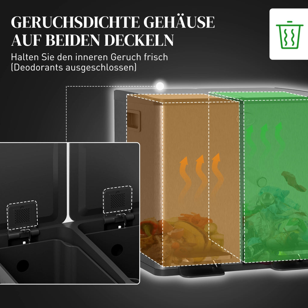 Doppio Cestino per Rifiuti ¨C zephmum ¨C Nero, Acciaio Inox, Plastica, 15 Litri