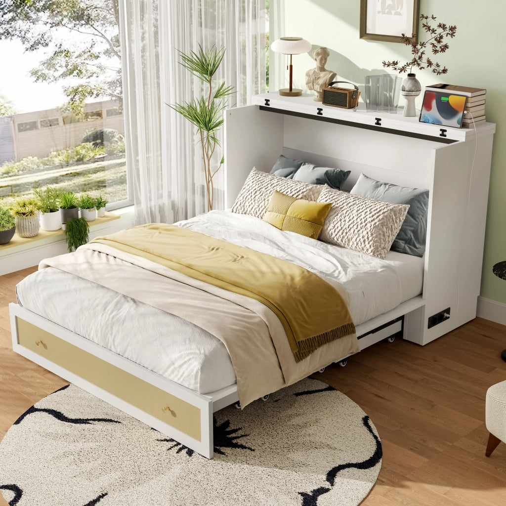 LETTO Convertibile 140x200 cm MDF Bianco con USB e presa
