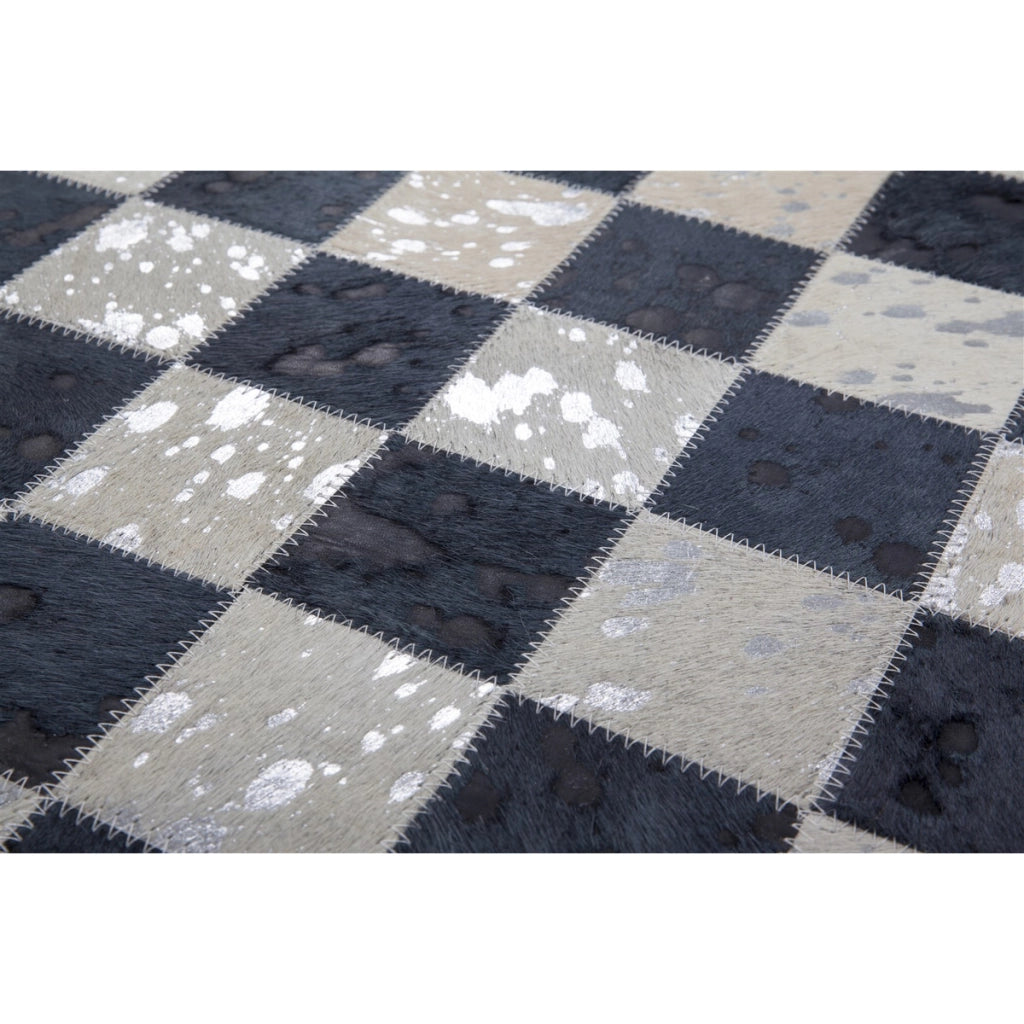 Tappeto Patchwork in Pelle Rocket 200 Argento e Grigio