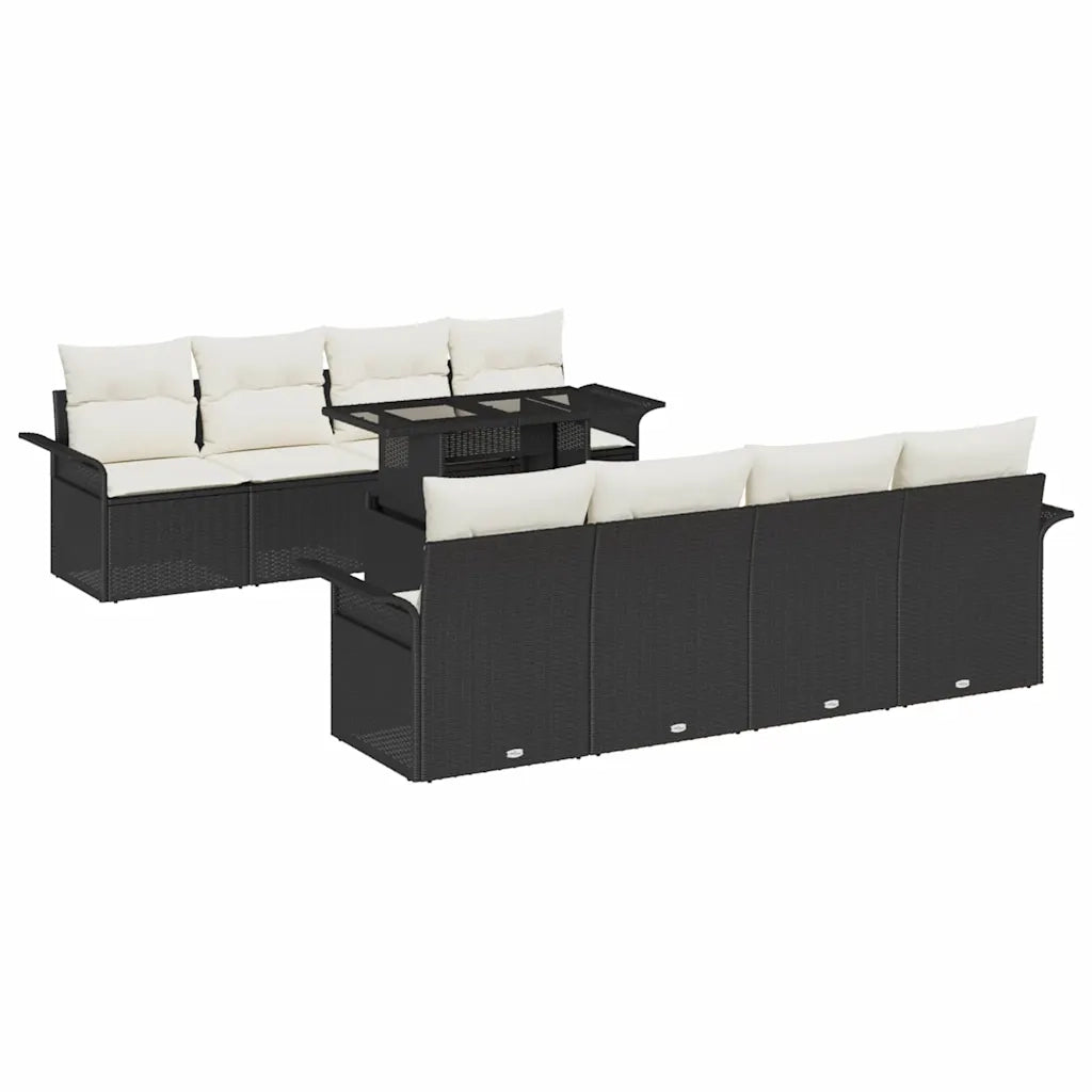 Set Divano da Giardino con cuscino 9 pcs Nero Poly Rattan