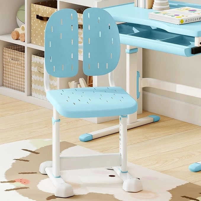 Sedia per Bambini 3+ Anni, Poltrona Ergonomica con Doppi Supporti Dorsali e Seduta Traspirante e Struttura in Metallo Resistente, Sedia Regolabile in Altezza per Camera da Letto (Blu)