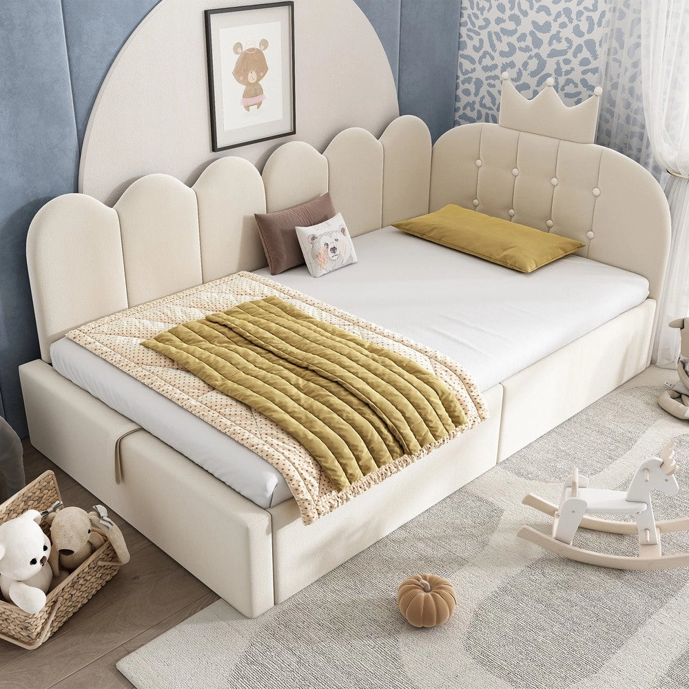 Letto Imbottito Daybed con Contenitore ¨C Xylo ¨C Velluto Beige 90x190