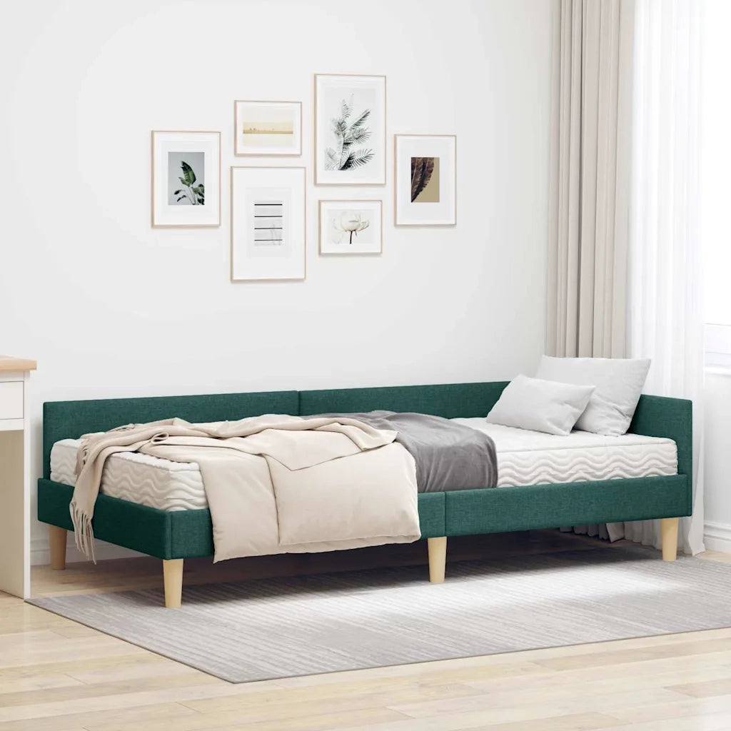Struttura Letto Angolare con Materasso 2 pz-Giroletto con materasso Verde Tessuto 818159