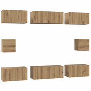 Set mobile TV 8 pz | Armadietto TV | Mobile Porta TV Rovere artigianale Legno multistrato