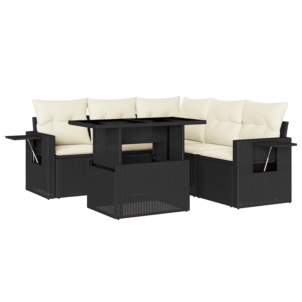 Set Divano da Giardino 6 pz con Cuscini Nero in Polyrattan