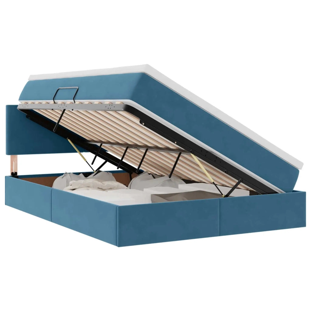 Letto con contenitore e LED Blu Scuro 140 x 200 cm Velluto 3371341