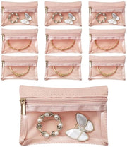 Borsa per gioielli portatile formato 12x8cm - 10 pezzi - Progettata con chiusura a righello - Leggera - Rosa - Protezione contro le graffi - Borsa per gioielli