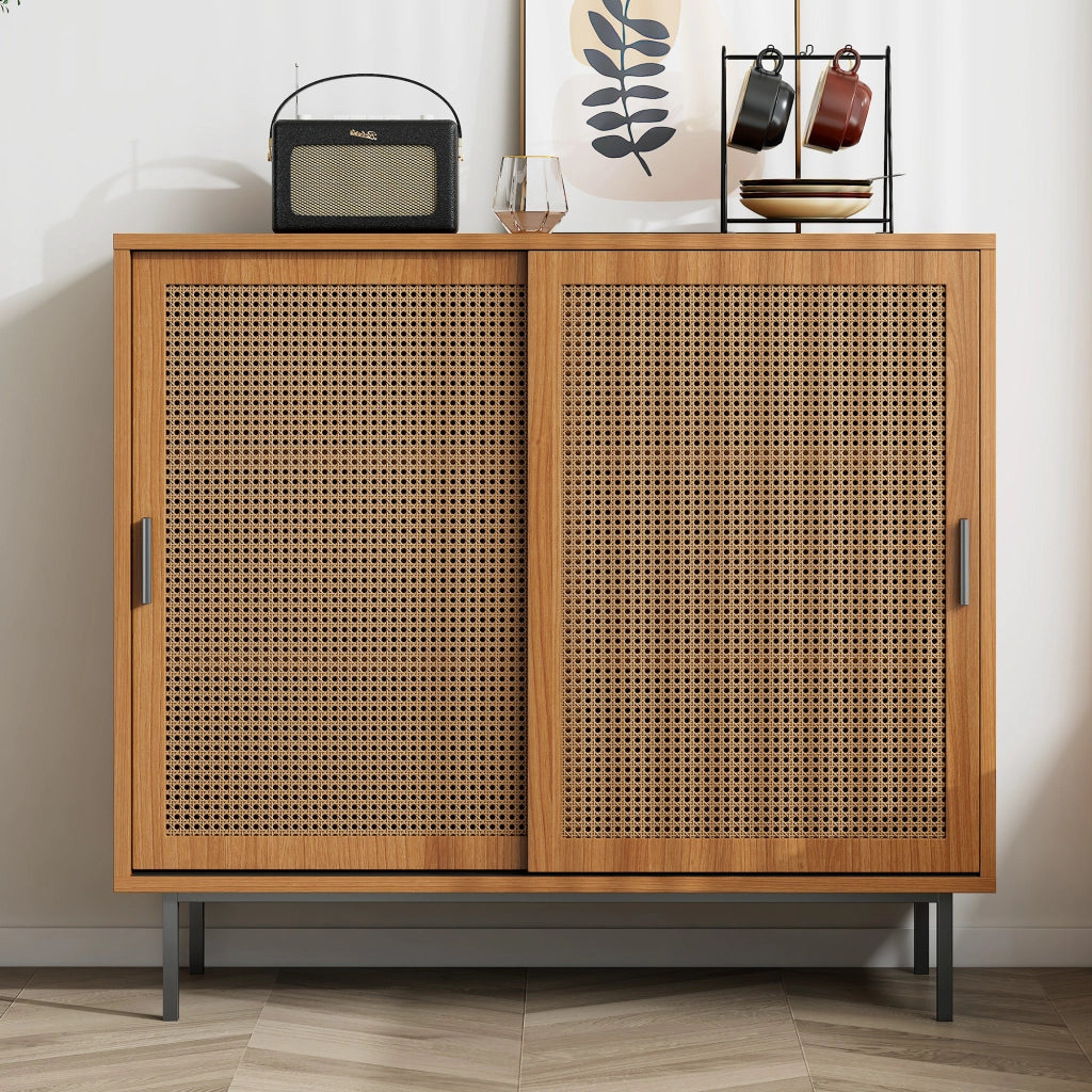 Credenza con Ante Scorrevoli e Ripiani ¨C MINIMAL ¨C Bianco, 100x90x37 cm