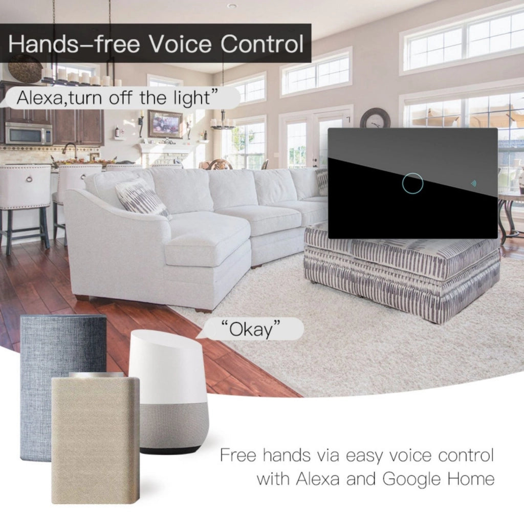 Interruttore Da Parete Touch 1 Tasto, WIFI 2.4G+BLE+RF 433MHz, Bluetooth BLE Mesh TUYA, Smart Life, 10A, AC 90-250V, 50/60HZ, 120X72X38mm Per Scatola 503, IP20, Nero, SH9551B