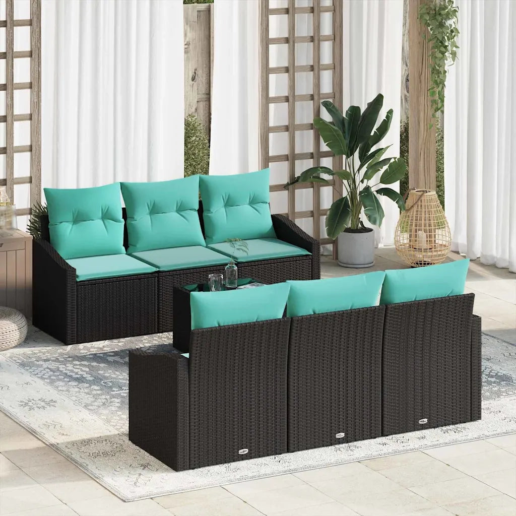 Set di divani con cuscino 7 pcs Nero e Turchese polyrattan 3346616
