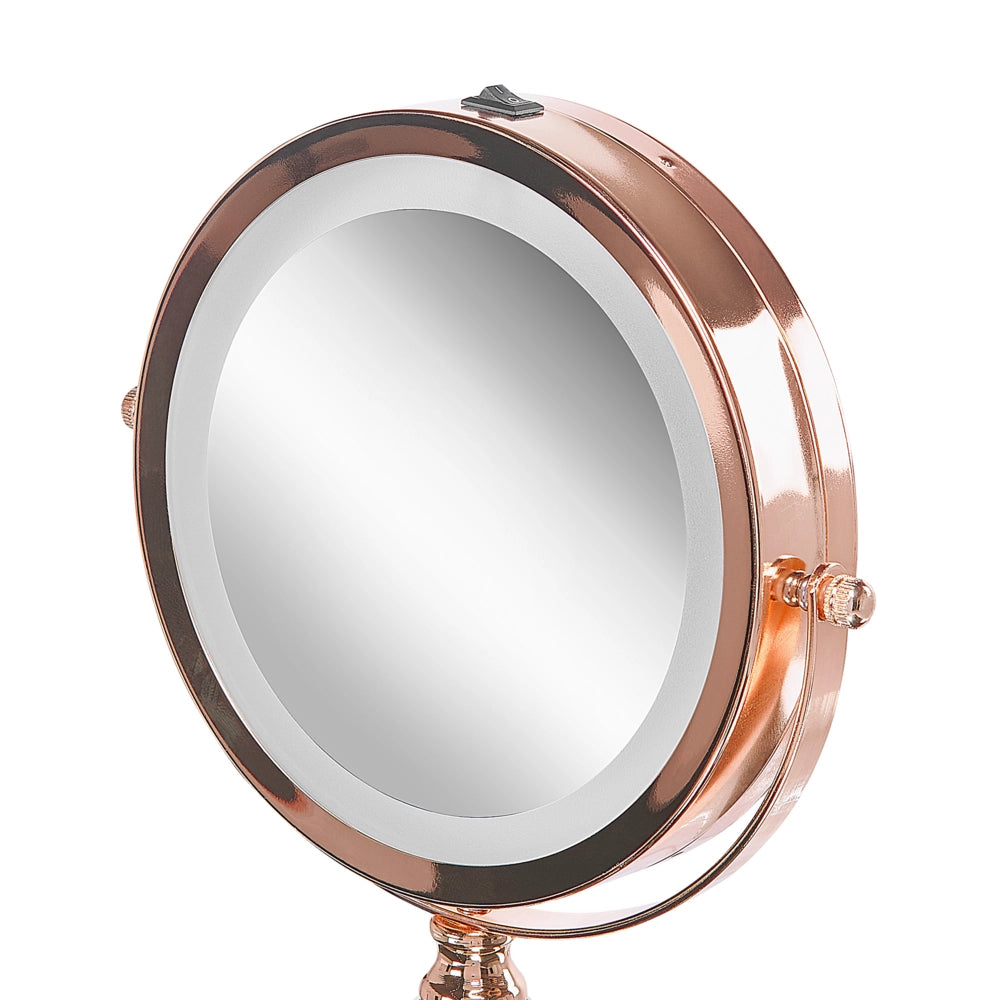 Specchio LED da trucco 1x/5x ingrandimento doppio lato struttura in ferro ø 13 cm rosa e dorato