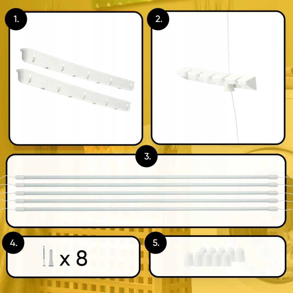 Stendibiancheria da soffitto KADAX per bagno, 5 barre, 160 cm, resistente e robusto.