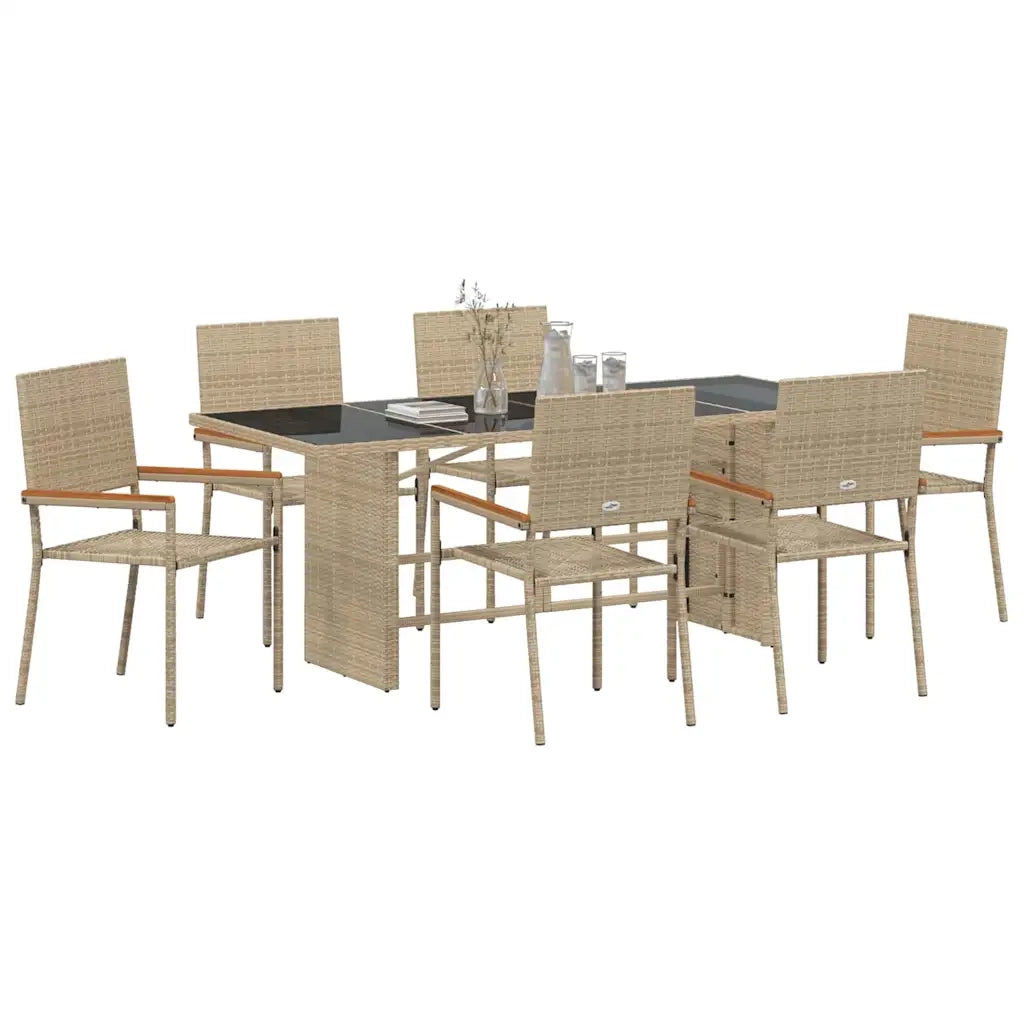 Set da Pranzo per Giardino 7 pcs Beige polyrattan