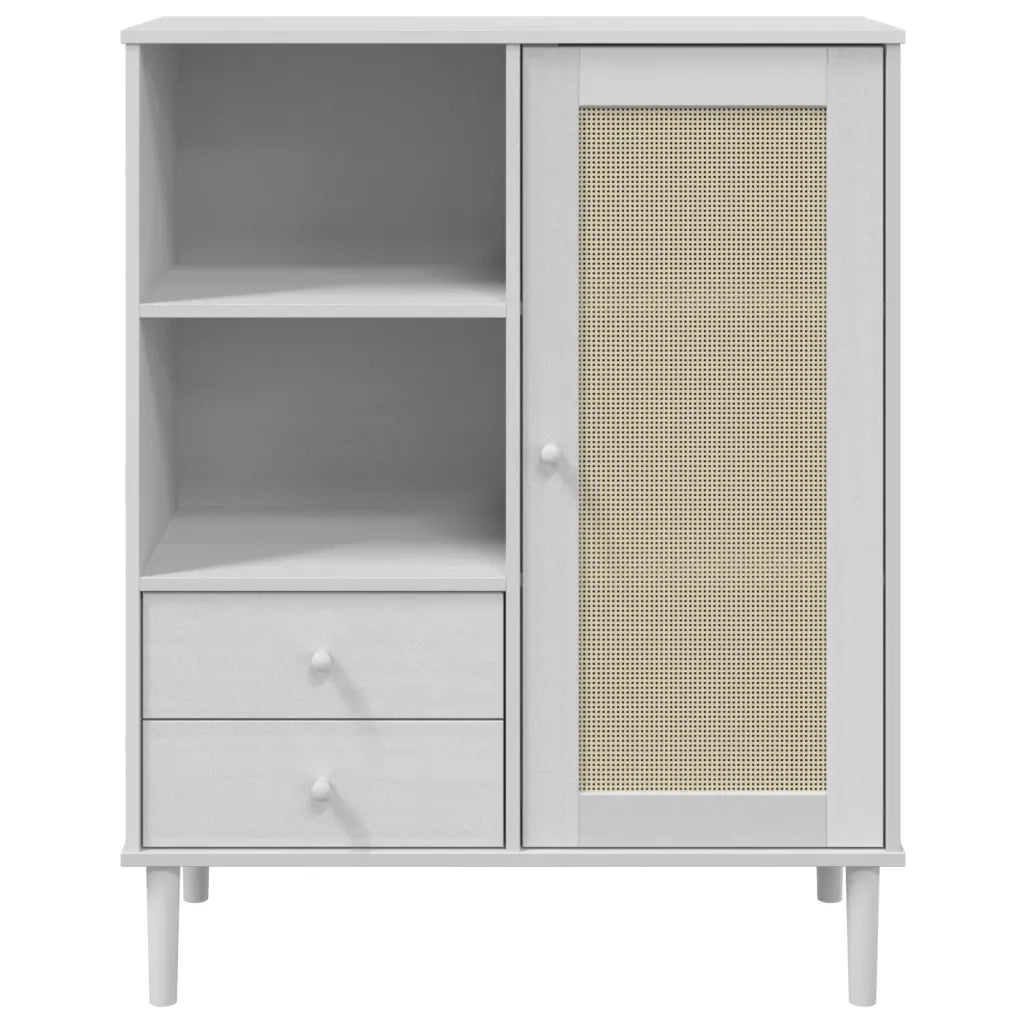 Credenza-Buffet-Armadio da cucina SENJA Aspetto Rattan Bianco 90x40x112cm Massello Pino 126349
