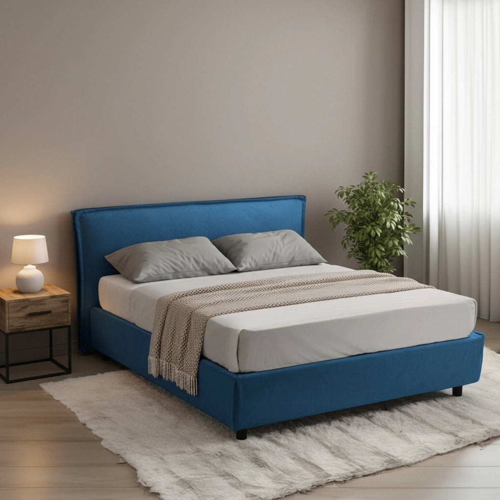 Letto Matrimoniale Bruzolo, Letto Matrimoniale Materasso Incluso Made in Italy, blu