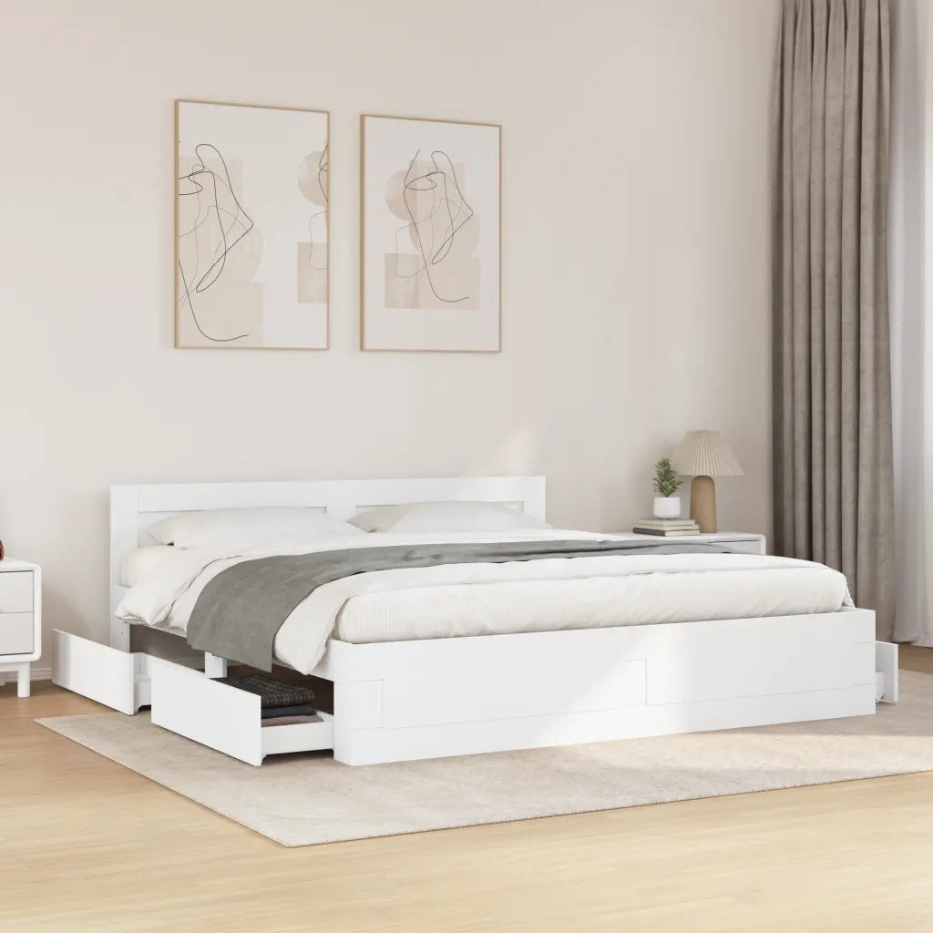 Letto matrimoniale | Letto per adulti | Giroletto con Testiera senza Materasso Bianco 200x200 cm