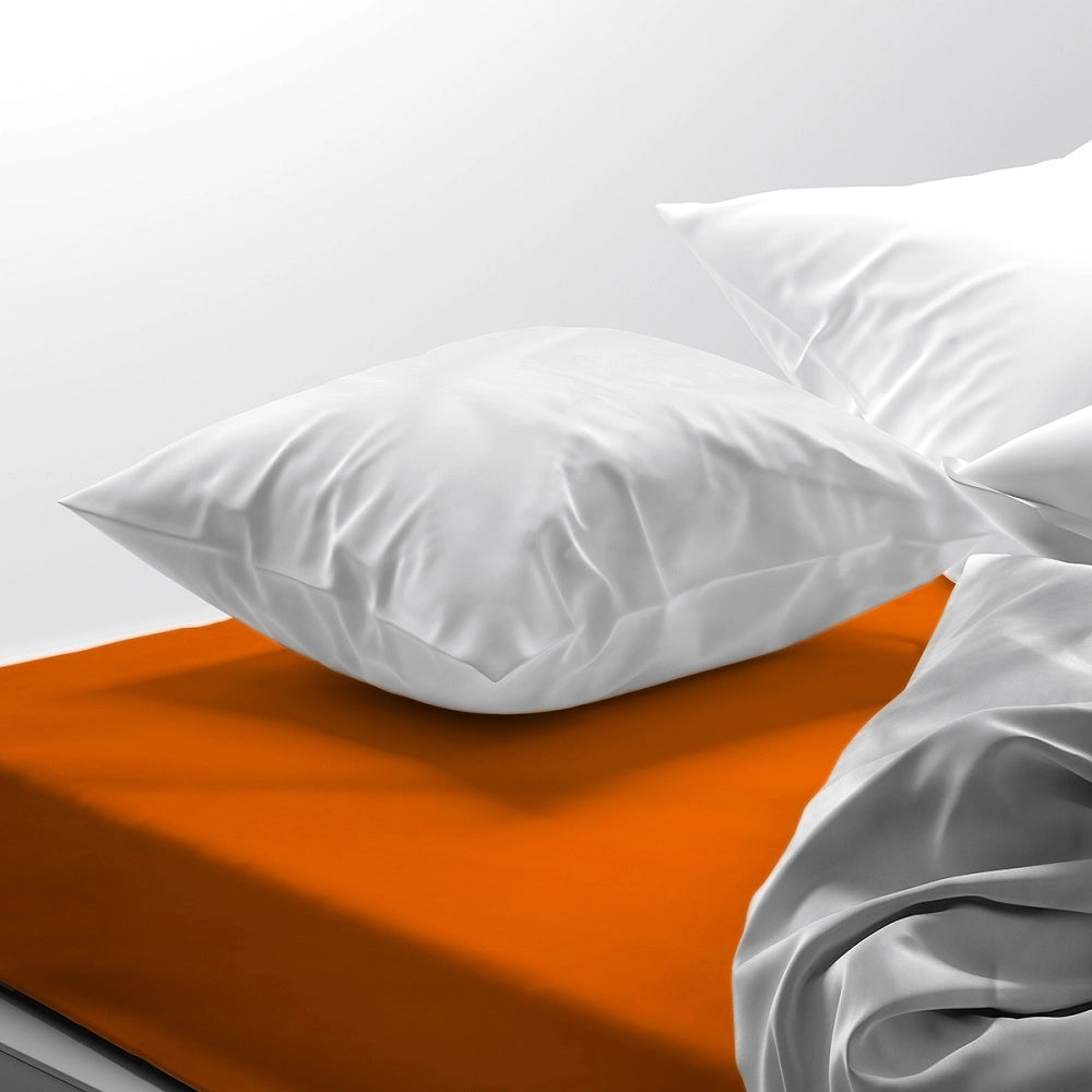 Lenzuolo letto sotto con angoli 100% puro cotone Made in Italy tinta unita Arancio - 1 Piazza e mezza
