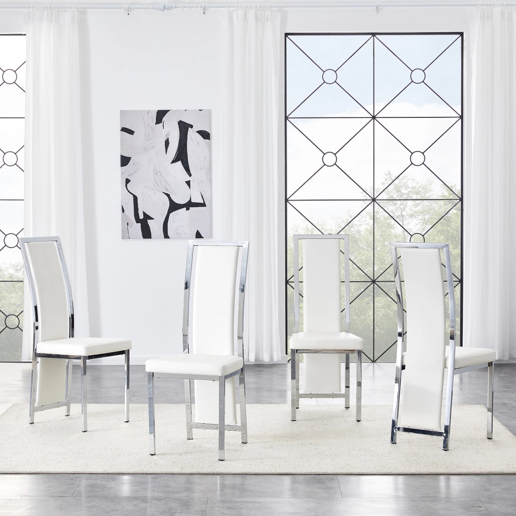 Sedia da pranzo; set da 4. schienale curvo; struttura in metallo; pelle pu; bianco argento 109 cm