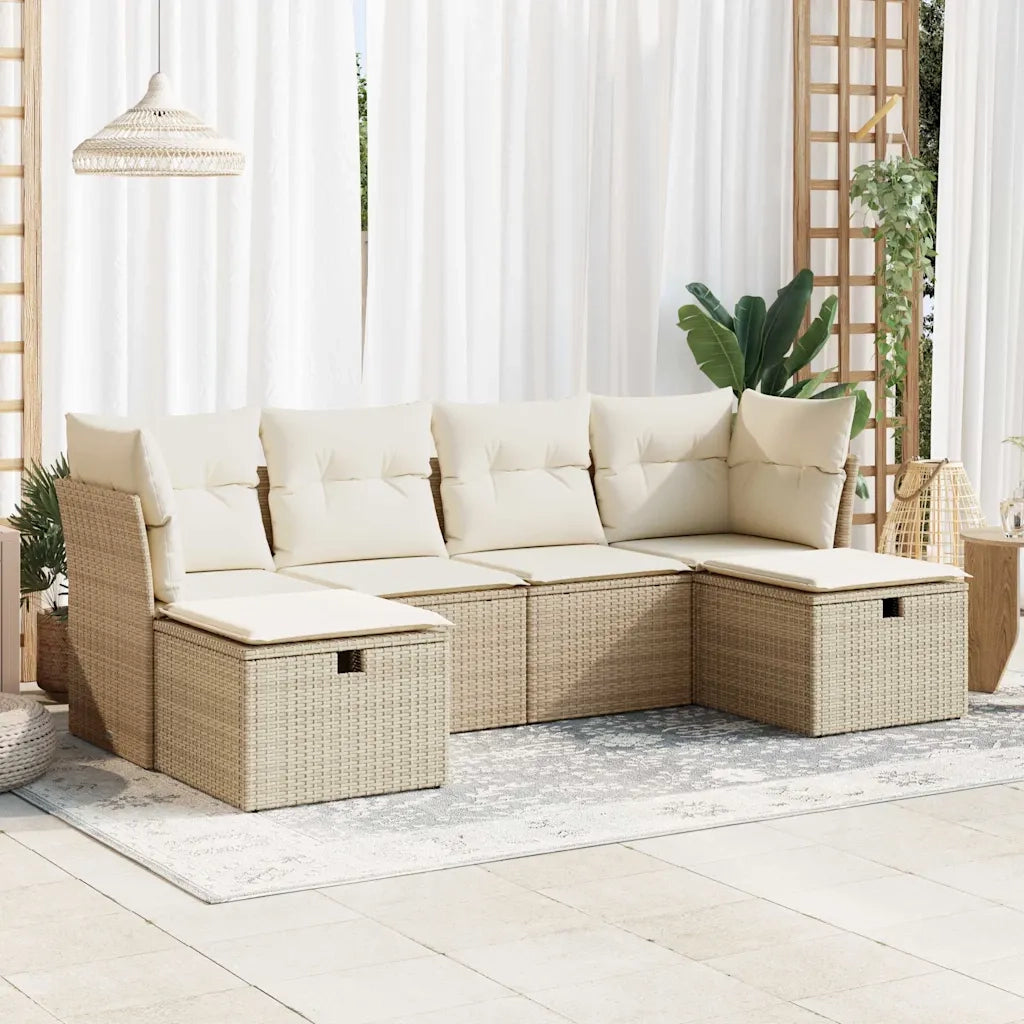 Set Divano da Giardino 6 pz con Cuscini Beige in Polyrattan 3325324