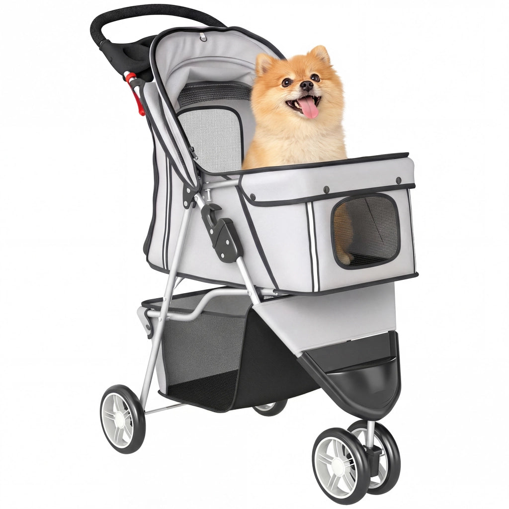 Passeggino per Cani Pieghevole ¨C Xylo ¨C con Cesto Portaoggetti e Portabicchieri, Grigio