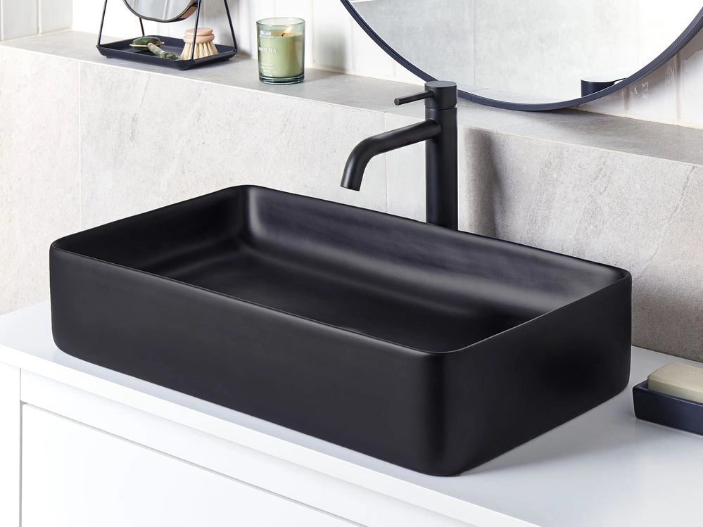Lavabo da appoggio Nero finitura opaca Ceramica 610 x 350 mm Lavello da bagno rettangolare