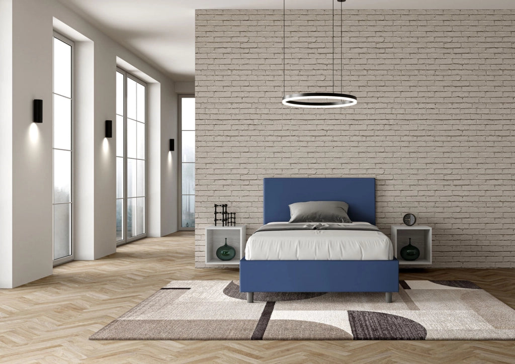 BS COM Letto una piazza e mezza contenitore imbottito 120x190 similpelle blu