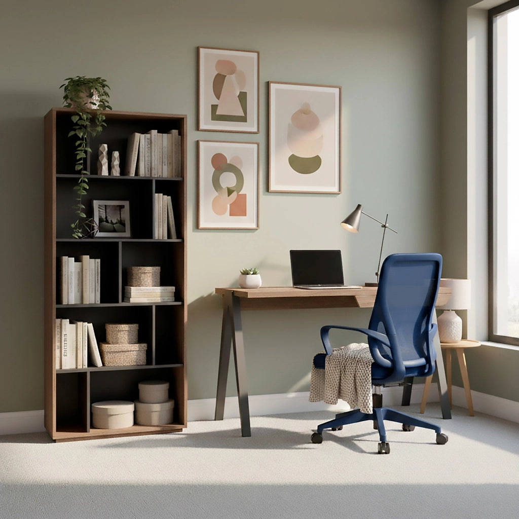 Sedia studio Hispanohogar altezza regolabile in tessuto blu
