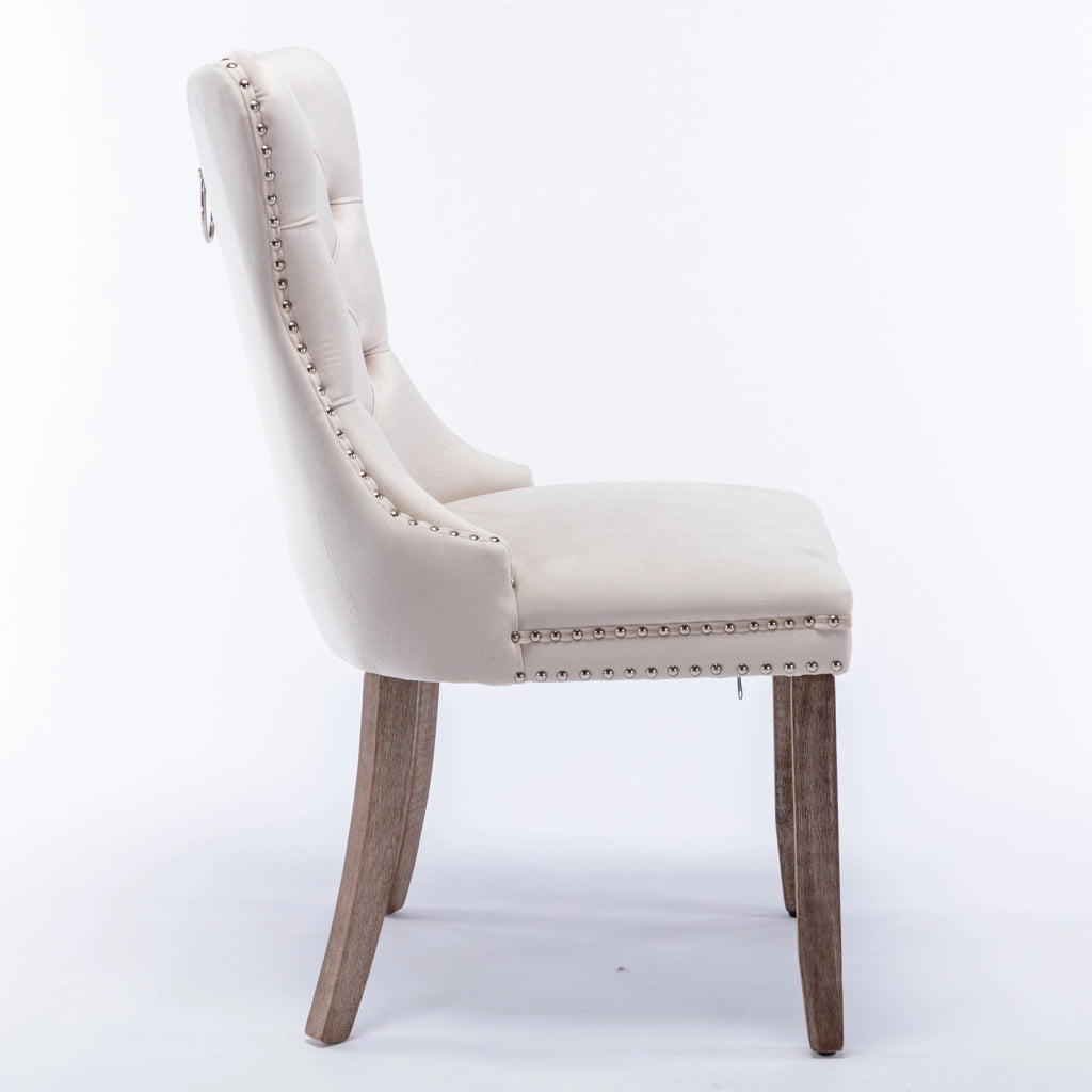 Nikki Collection - Set di 2 sedie da pranzo moderne e di alta gamma in legno massello trapuntato con rivestimento in velluto e gambe in legno con borc