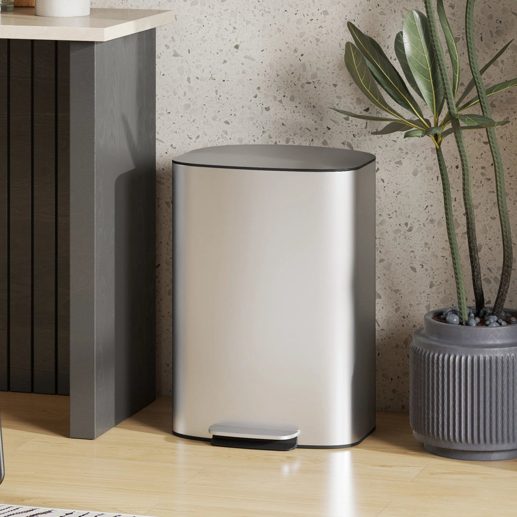 Pattumiera a Pedale da 50L con Coperchio Ammortizzato. Apertura a 90¡ã e Secchio Rimovibile. Acciaio Inox. Grigio