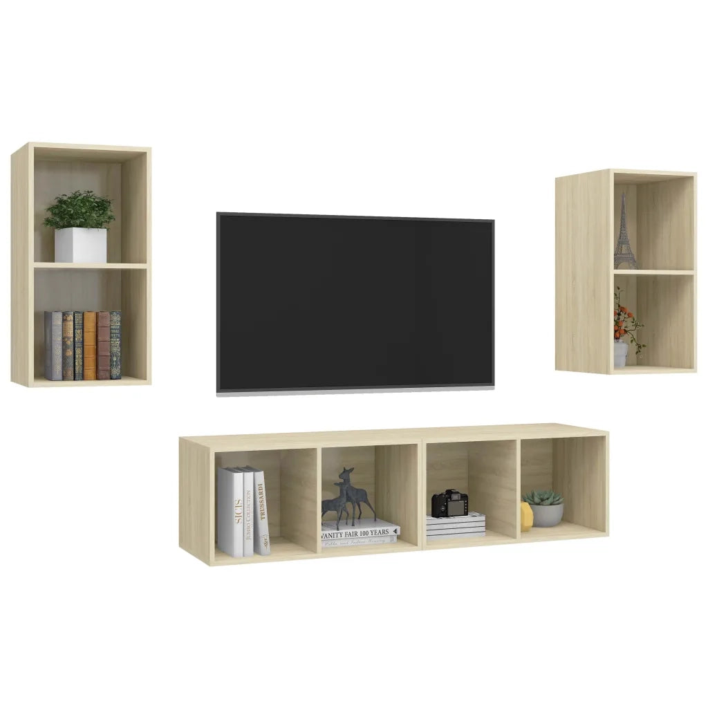 Mobile TV a Parete 4 pz-Set di 4 Mobile TV a Muro Rovere Sonoma in Truciolato 278836