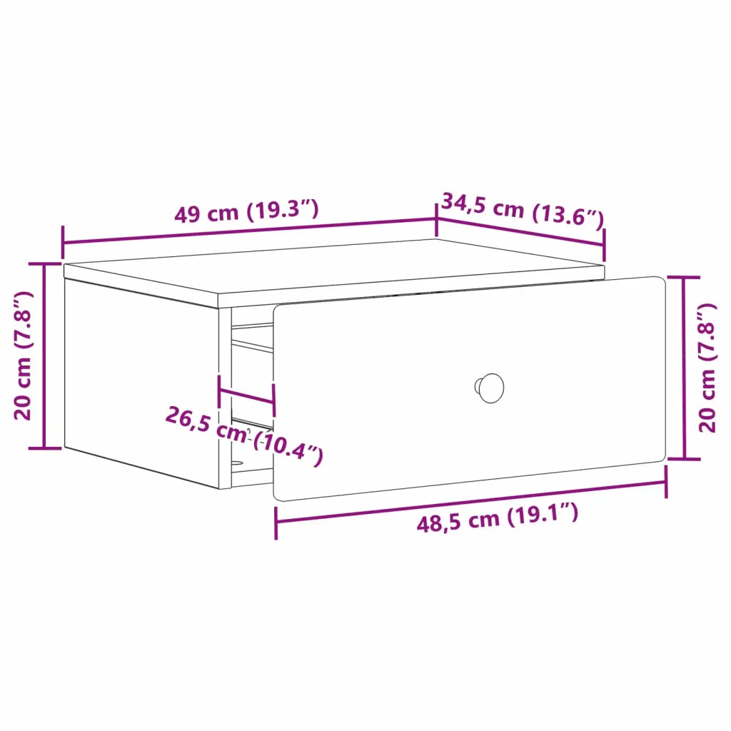 Set di 2 Comodini | Armadio da Notte | Mobiletto da notte a muro Grigio Sonoma 49 x 34,5 x 20 cm