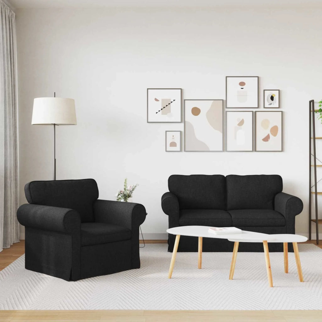 Divano 2 pcs Nero 155 x 82 x 80 cm Tessuto