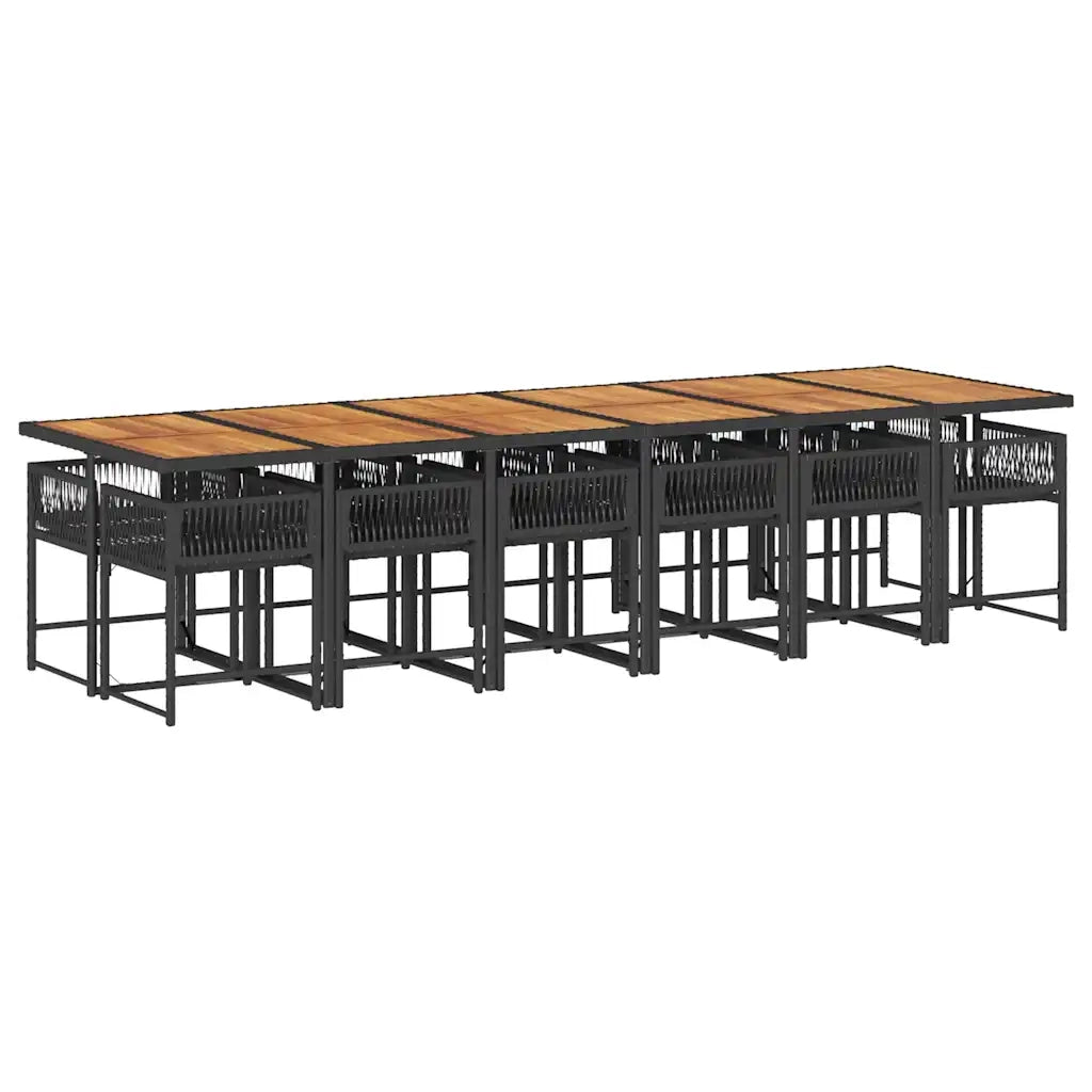 Set da Pranzo da Giardino 13pz con Cuscini Nero in Polyrattan 3211491