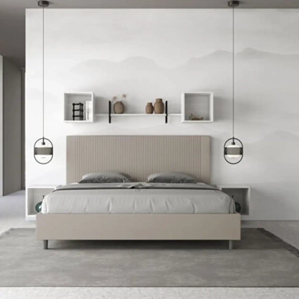 Letto matrimoniale king size con rete imbottito 180x200 similpelle tortora Goya