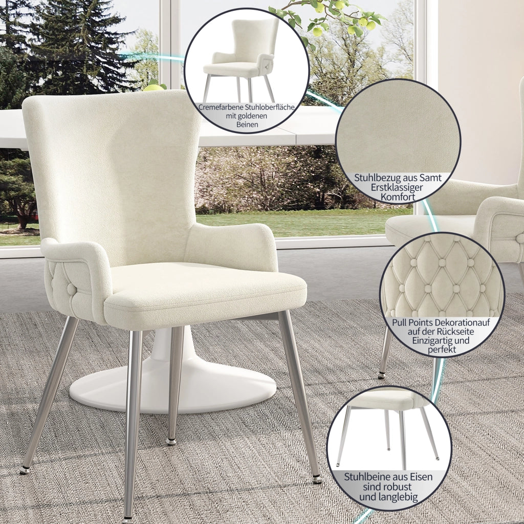Set di 2 sedie da pranzo con gambe in metallo e design moderno in velluto - beige e argento