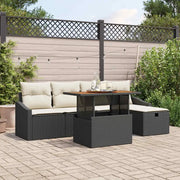 Set Divano da Giardino con cuscino 6 pcs Nero polyrattan