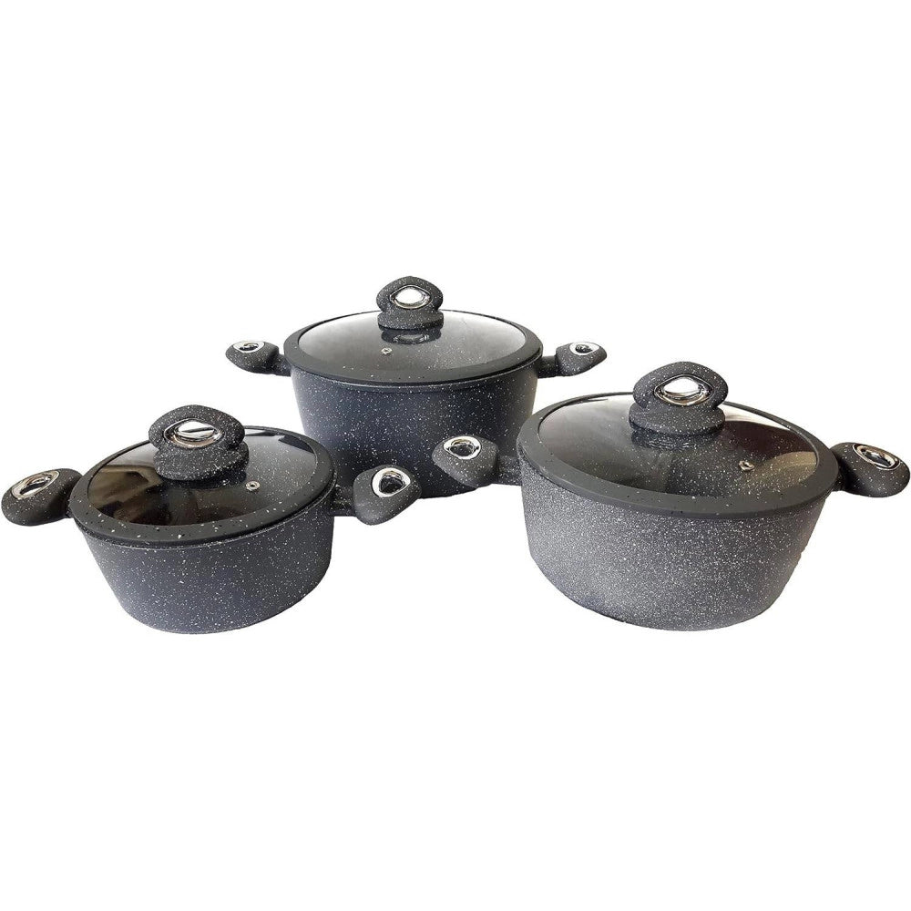 Trade Shop - Set Di 3 Pentole Casseruole Batteria In Pietra Lavica Antiaderente Antigraffio -