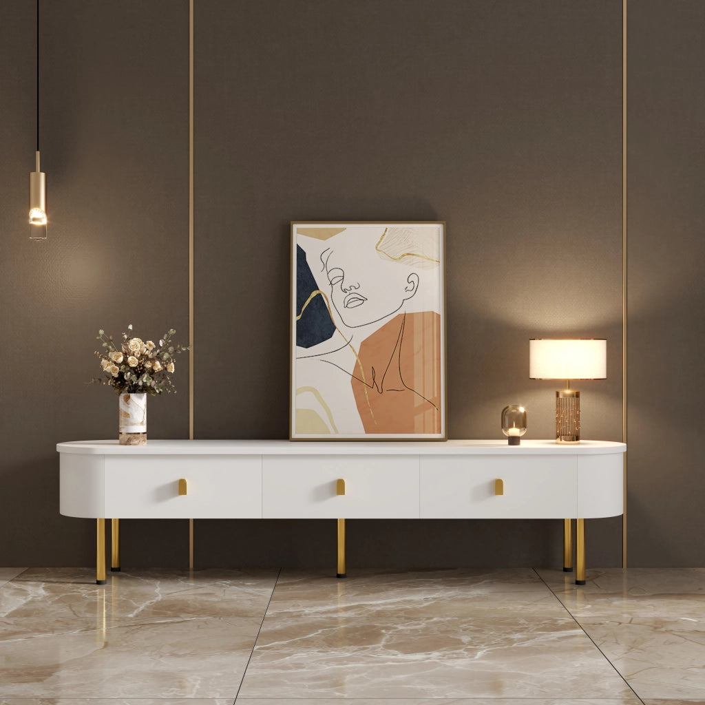 MOBILE TV con 3 cassetti 174x35x41 cm MDF Bianco e Oro