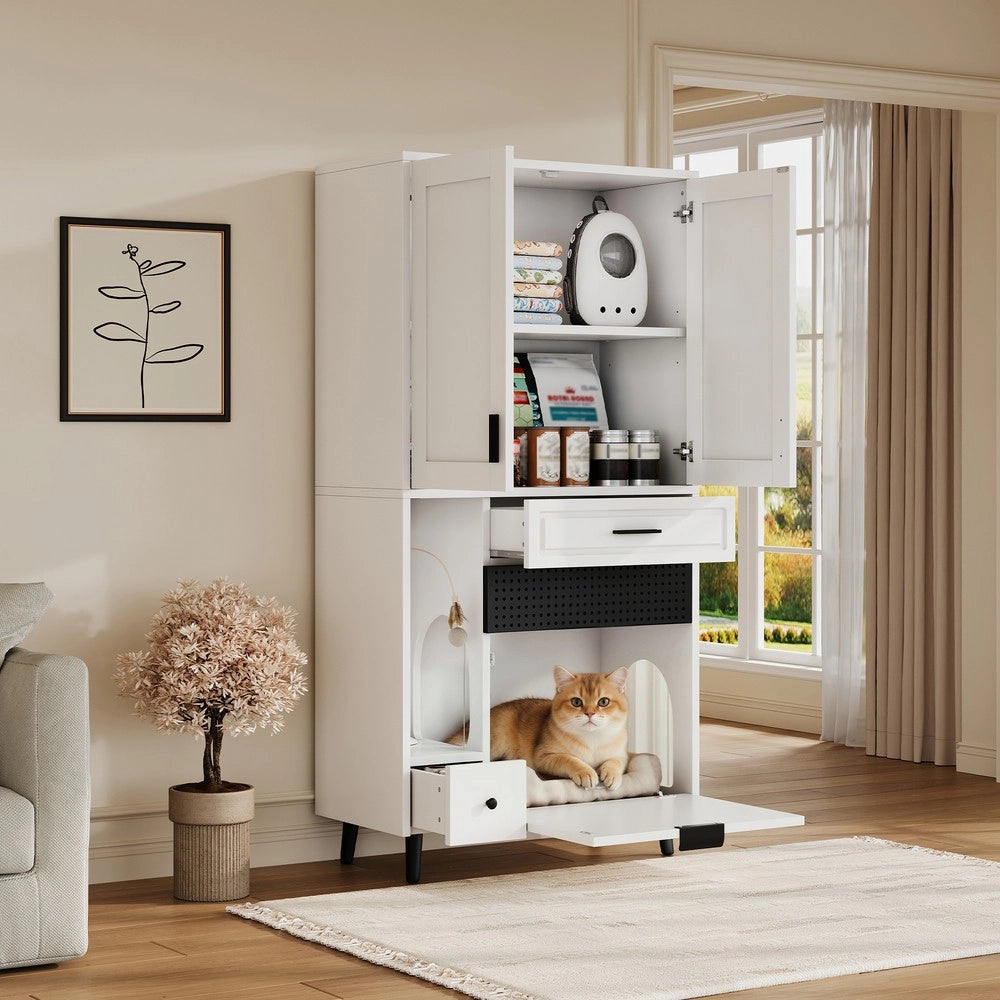 Mobile Multifunzionale per Gatti con Cassetti e Cuccia ¨C MINIMAL ¨C Legno con Ripiani Regolabili