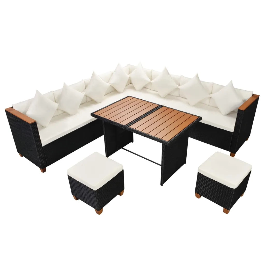 Set Divani da Giardino 7 pz con Cuscini in Polyrattan Nero 43001