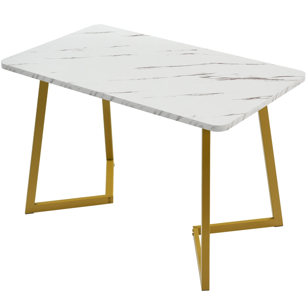 Tavolo da pranzo rettangolare 117x68 cm in MDF effetto marmo bianco con gambe in metallo dorato
