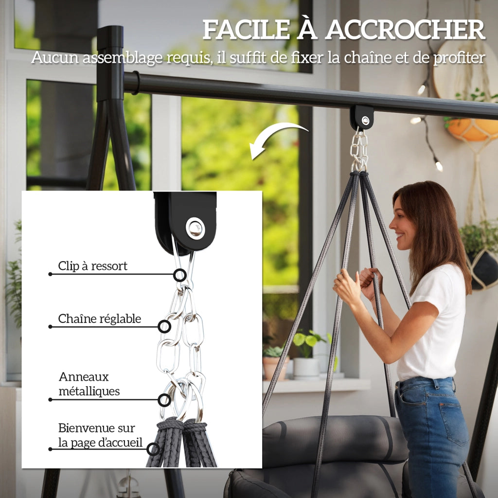 Poltrona sospesa con cuscino imbottito e frange ¨C Xylo ¨C grigio scuro 80x60x40 cm