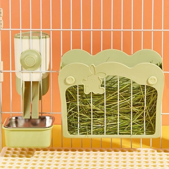 Alimentatore per Animali 3-in-1 con Alimentatore e Cassetta Appesa per Gabbia - Coniglio Cavia Chinotto (Verdura)
